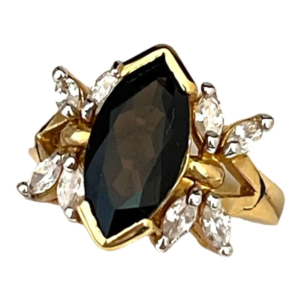 Vintage 1970s Uncas Marquis Topaz Color Ring CZ Accents Gold Tone Size 7 - 5V